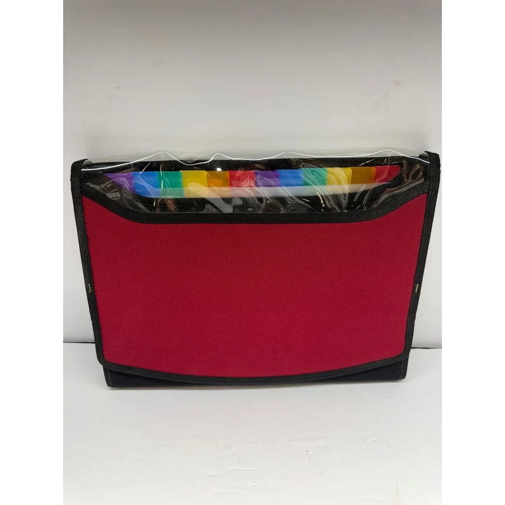 Red Black Canvas Expanding File Folder Organizer Rainbow Tabs Elastic Closure